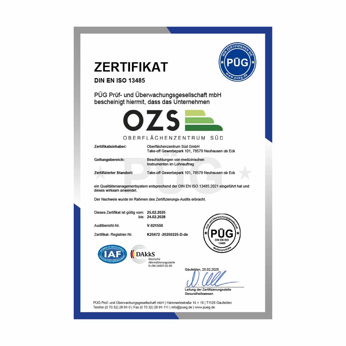 Rilsan Beschichtung Zertifikat